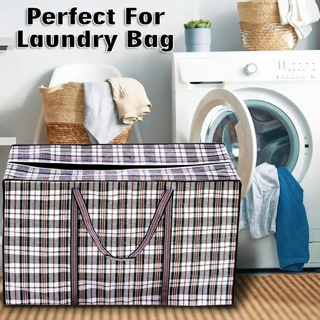 10x Large Checkered Bags  - Striped Shopping Bags - 65cm x 55cm x 30cm