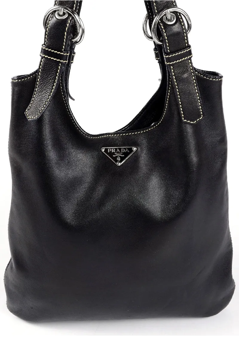 1990s Prada Black Lambskin Leather Hobo Shoulder Bag