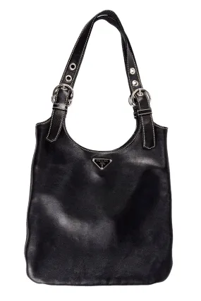 1990s Prada Black Lambskin Leather Hobo Shoulder Bag