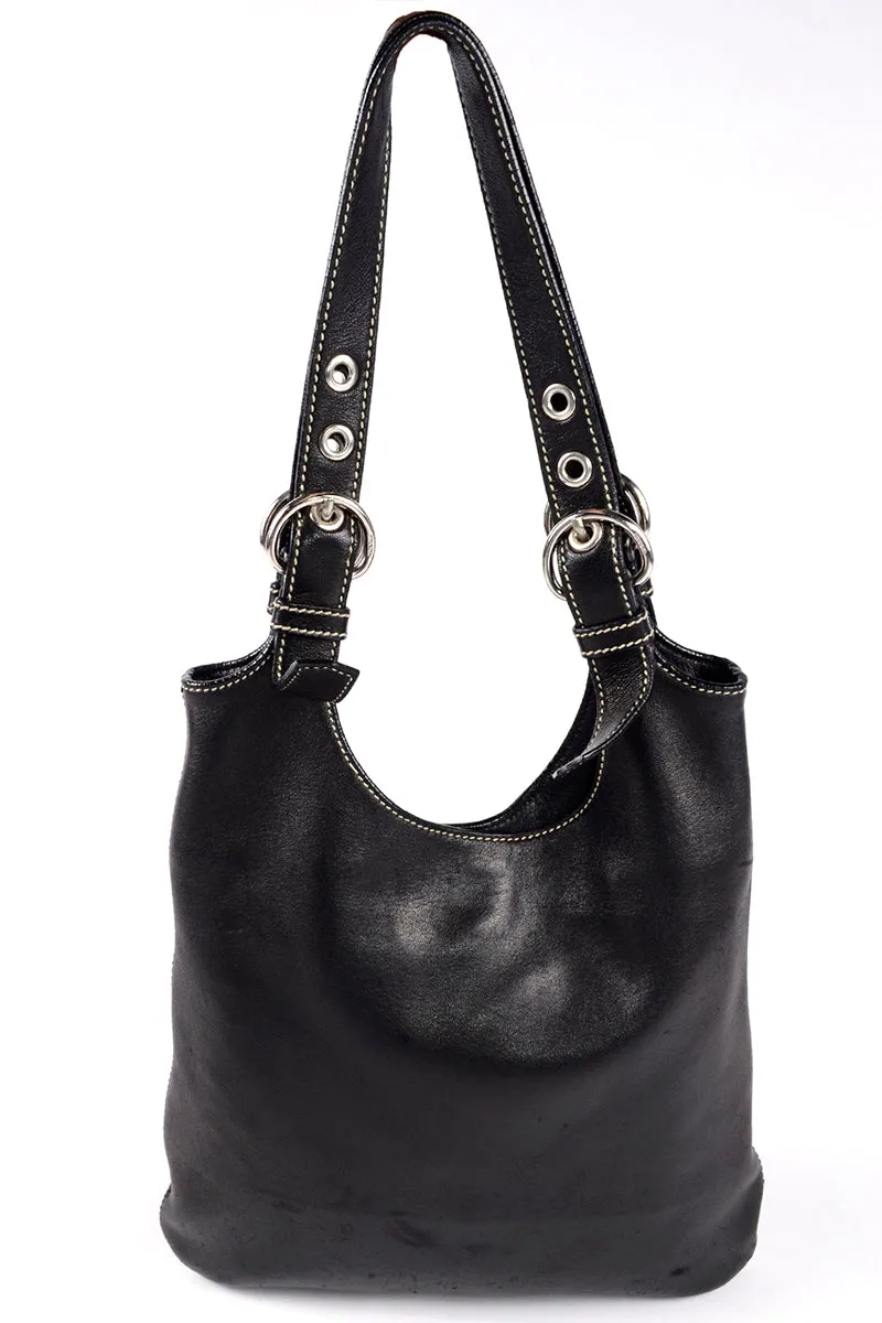 1990s Prada Black Lambskin Leather Hobo Shoulder Bag