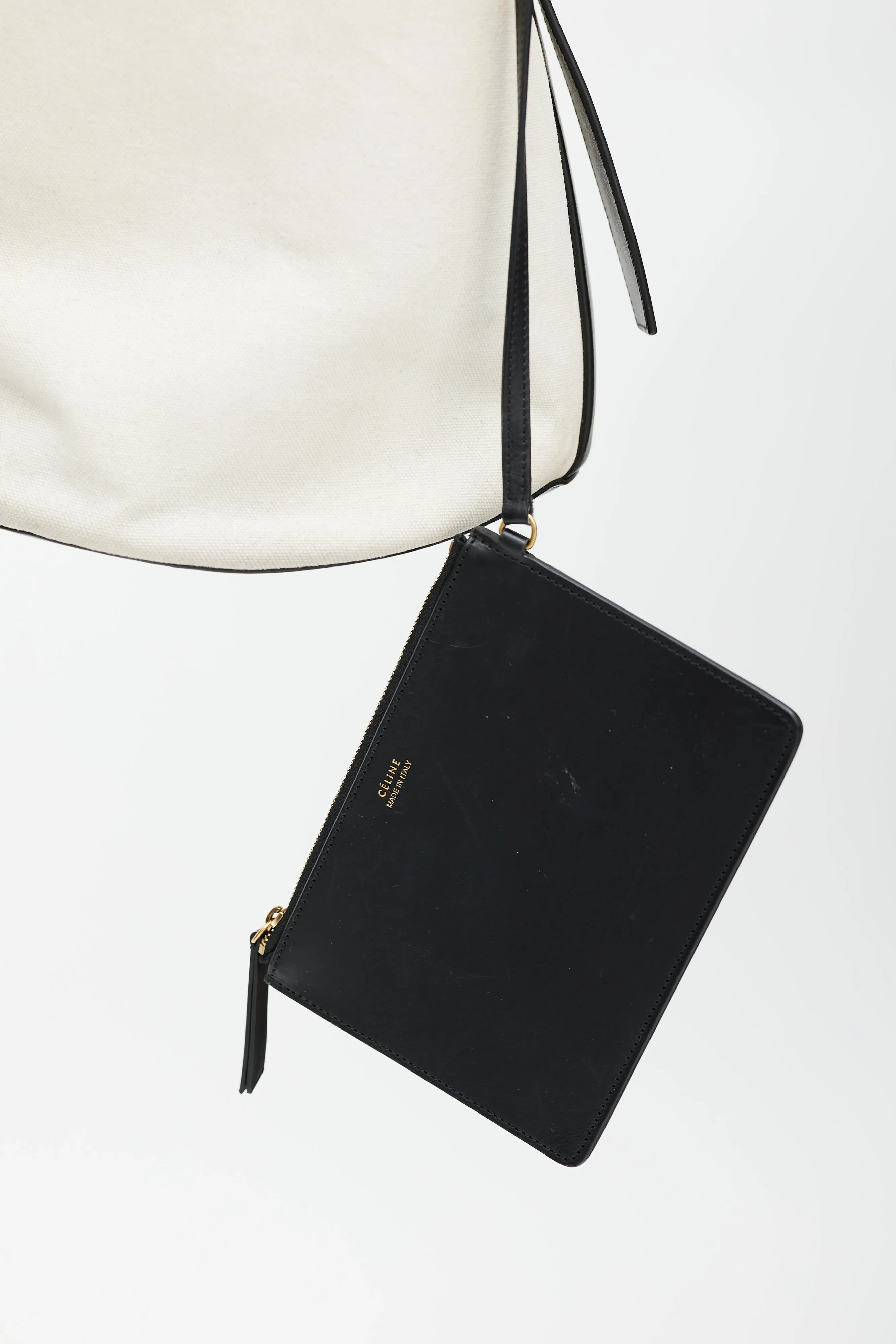 2015 White Canvas & Black Leather Bucket Bag