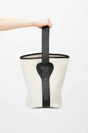 2015 White Canvas & Black Leather Bucket Bag