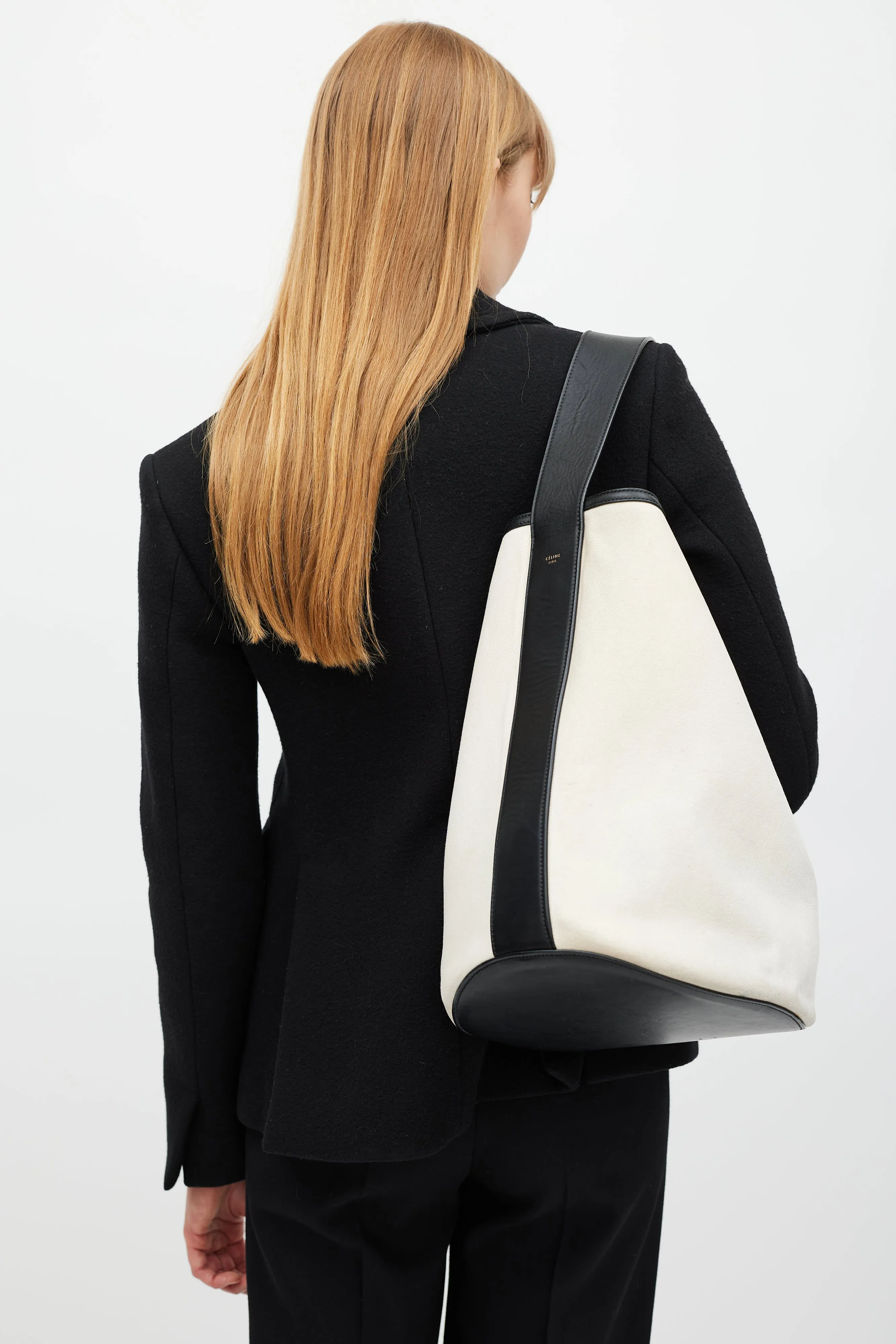 2015 White Canvas & Black Leather Bucket Bag