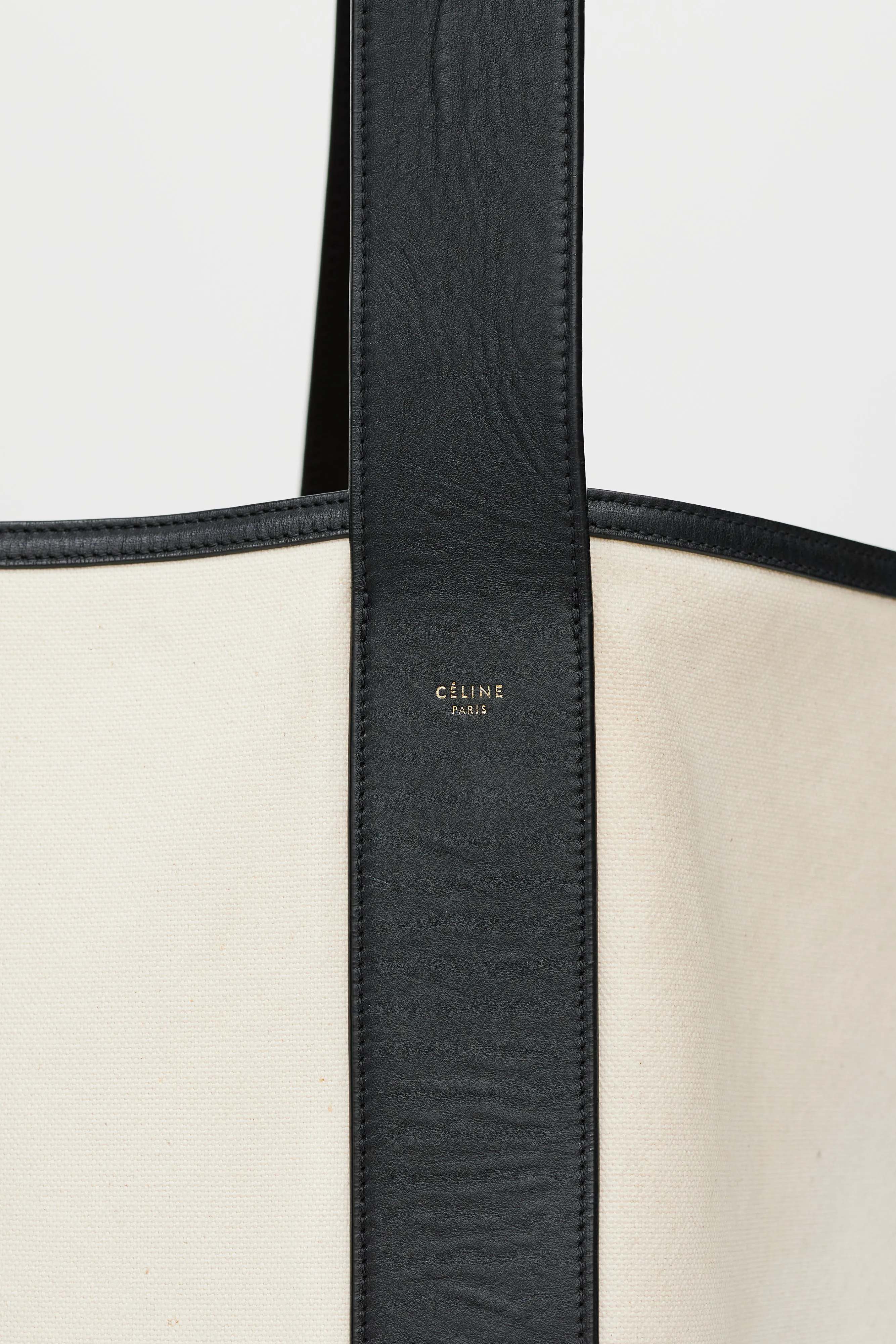 2015 White Canvas & Black Leather Bucket Bag