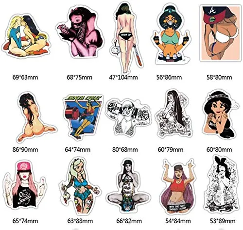 50 pcs Sexy Women Stickers for Skateboard Graffiti Laptop Luggage Guitar Car Decals