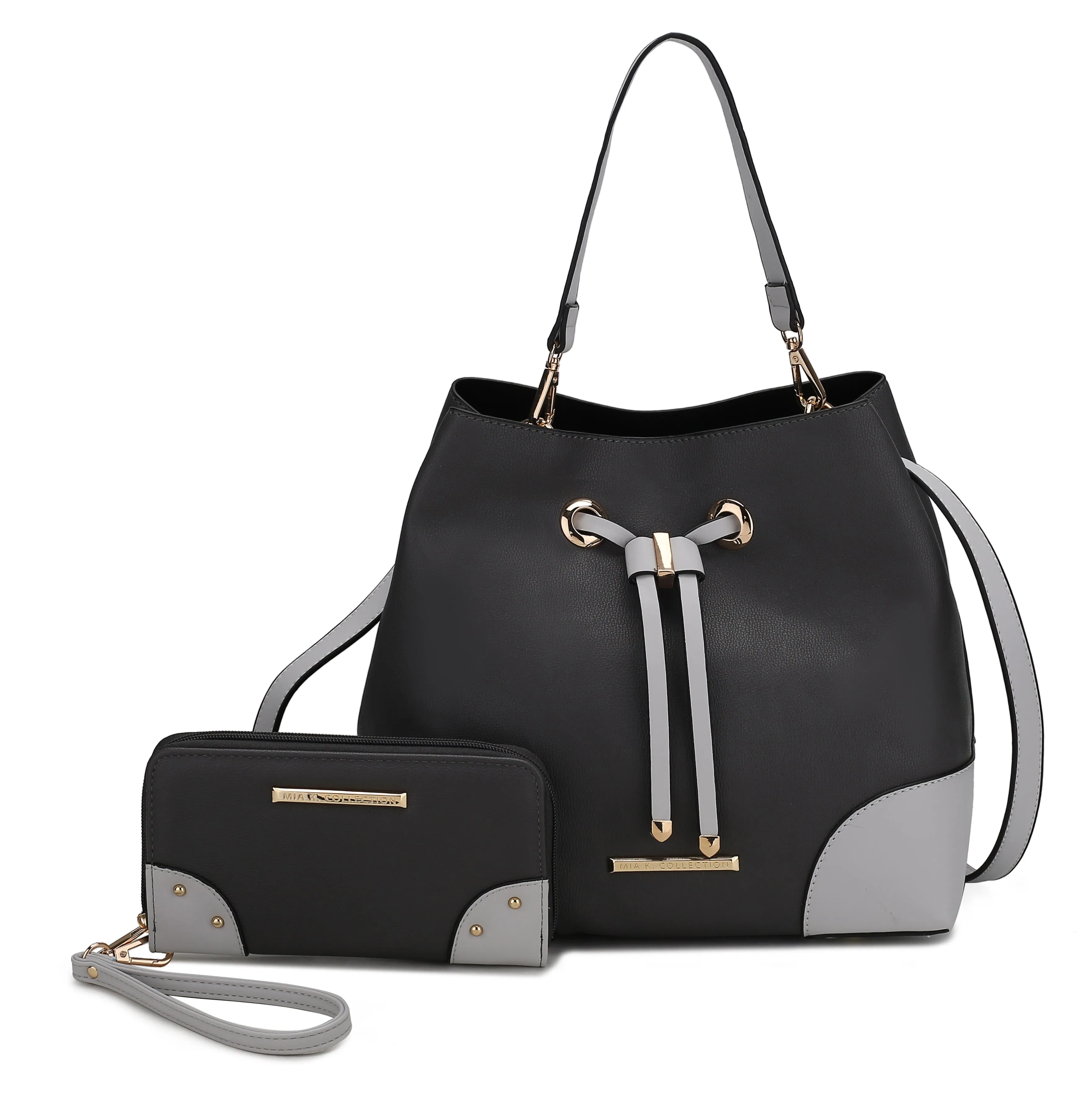 Bella Color-Block Bucket Bag and Wallet Set