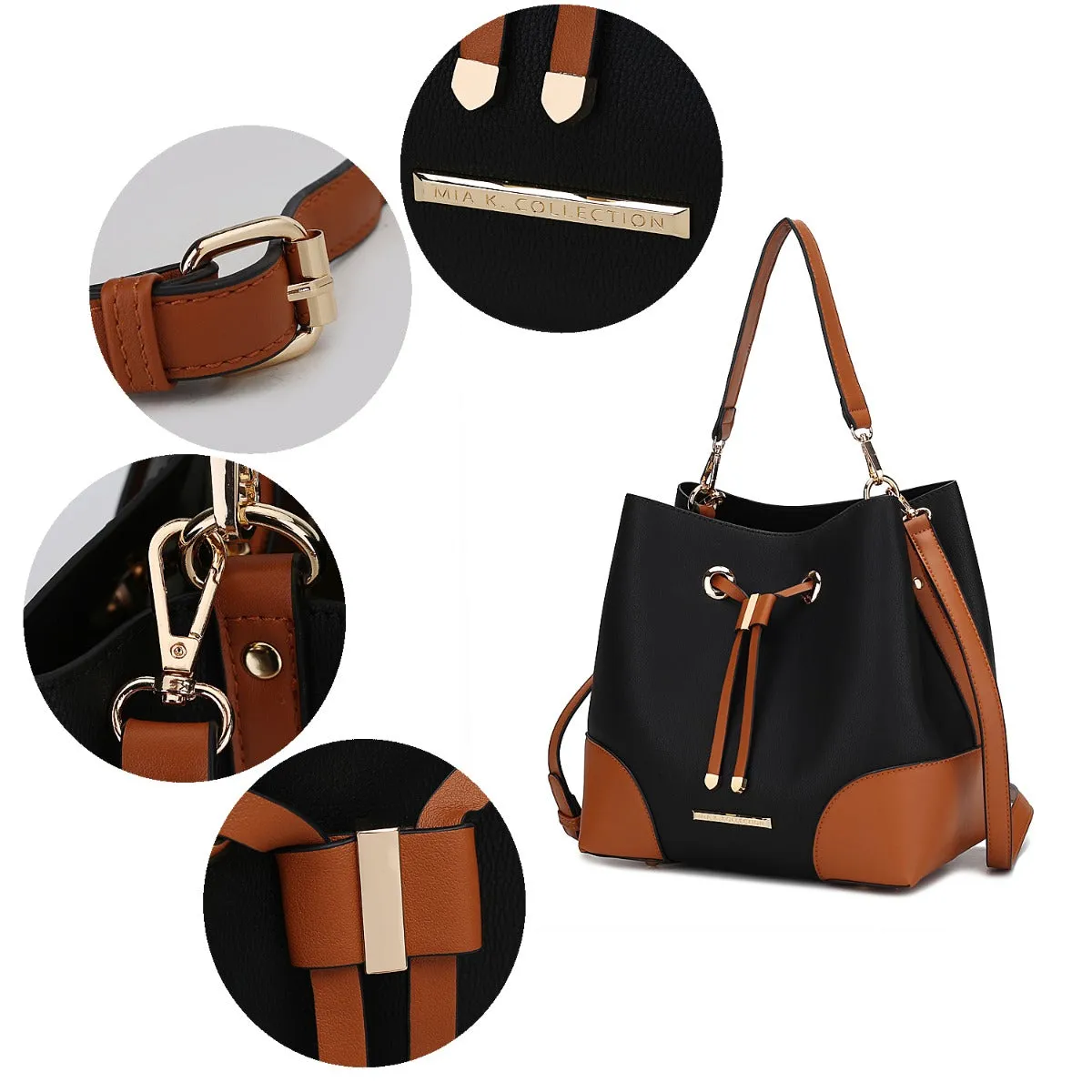 Bella Color-Block Bucket Bag and Wallet Set