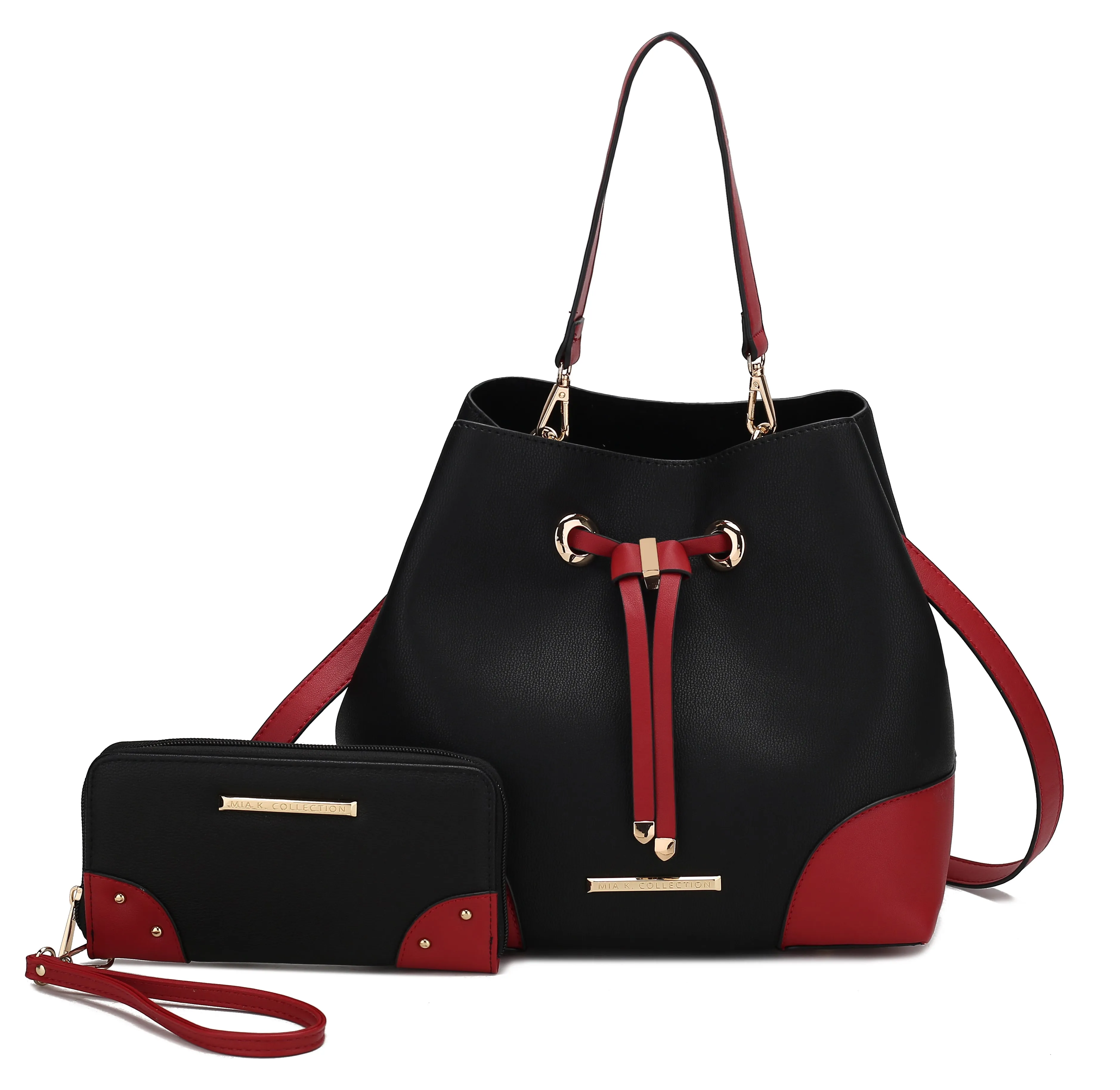 Bella Color-Block Bucket Bag and Wallet Set