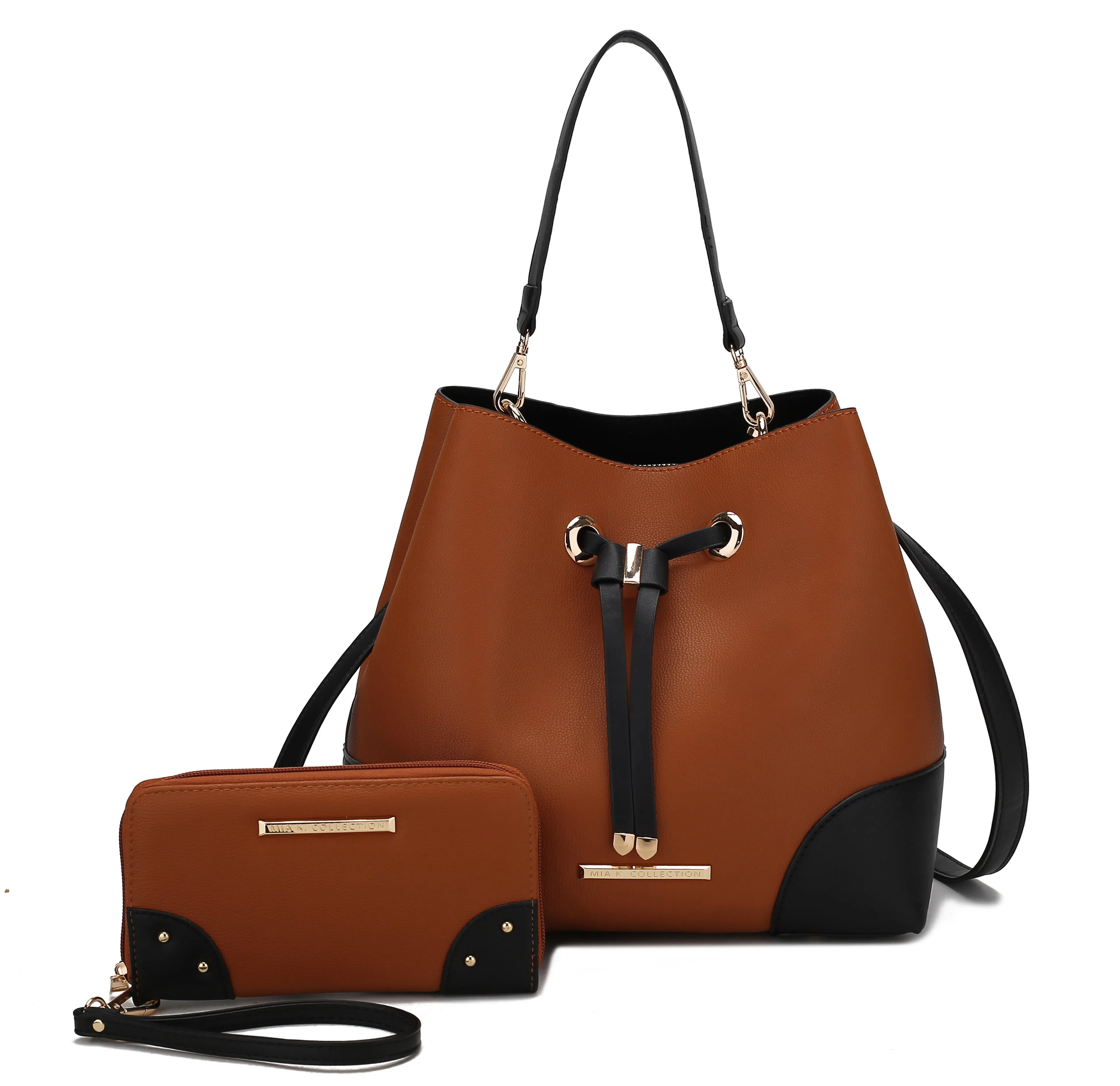 Bella Color-Block Bucket Bag and Wallet Set