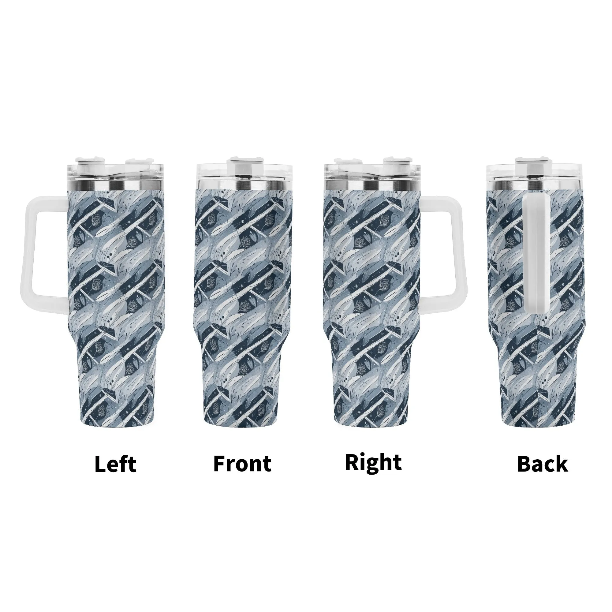 Blue Wind 40oz Stainless Steel Tumbler Gift With White Handle and Straw