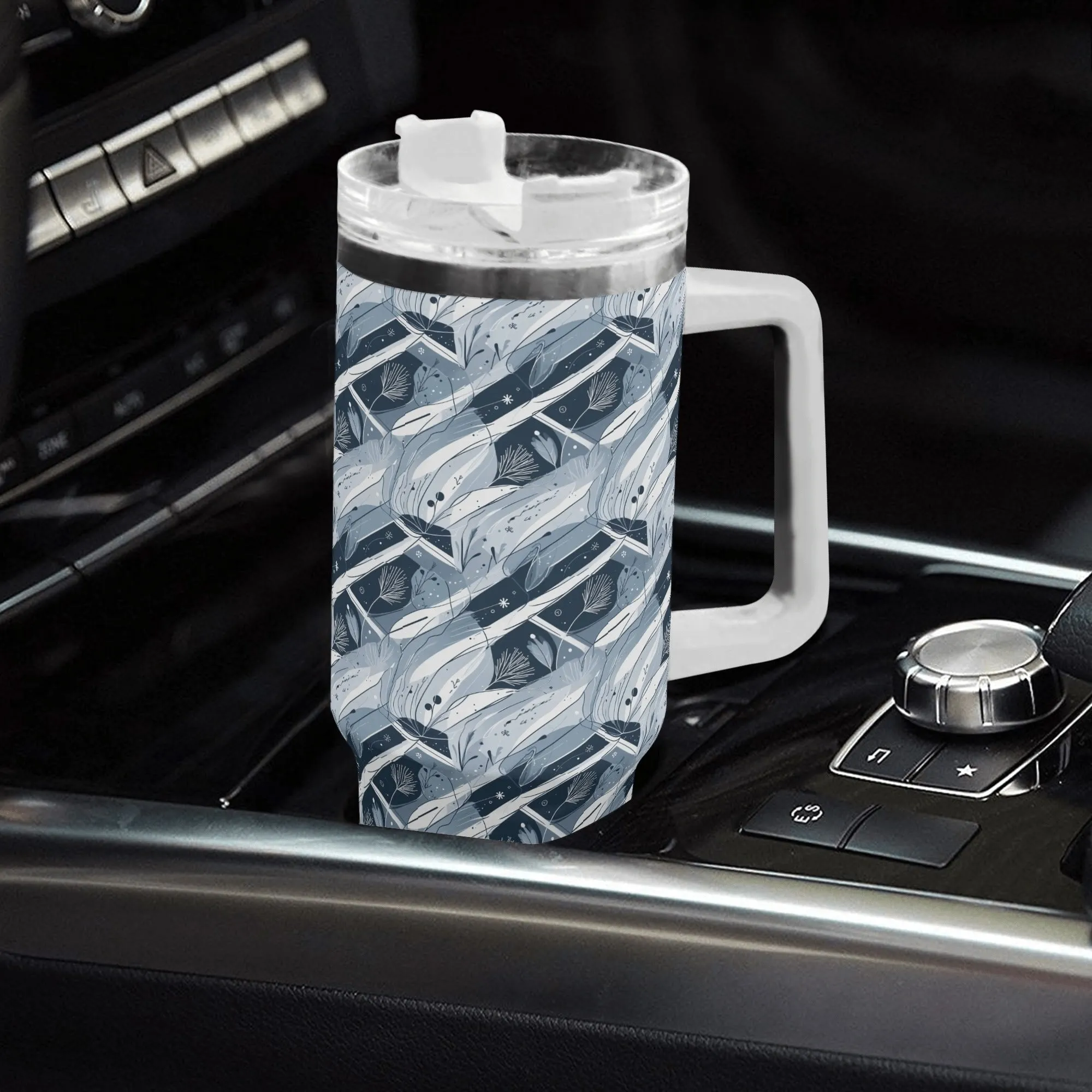 Blue Wind 40oz Stainless Steel Tumbler Gift With White Handle and Straw