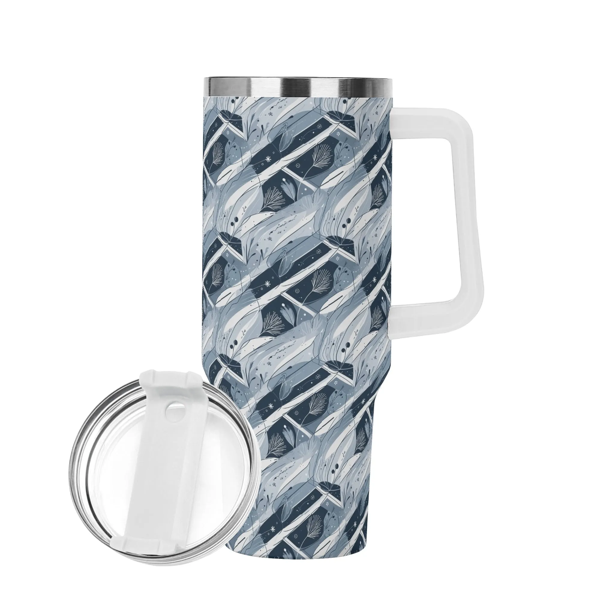 Blue Wind 40oz Stainless Steel Tumbler Gift With White Handle and Straw
