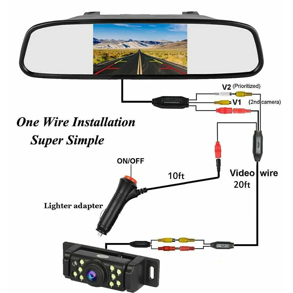 Car Rear View Backup Camera Kit 5 inch LCD HD Display 9LED