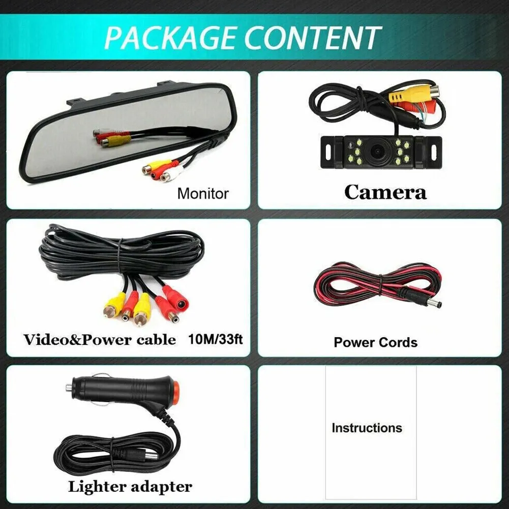 Car Rear View Backup Camera Kit 5 inch LCD HD Display 9LED