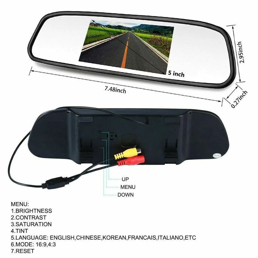 Car Rear View Backup Camera Kit 5 inch LCD HD Display 9LED
