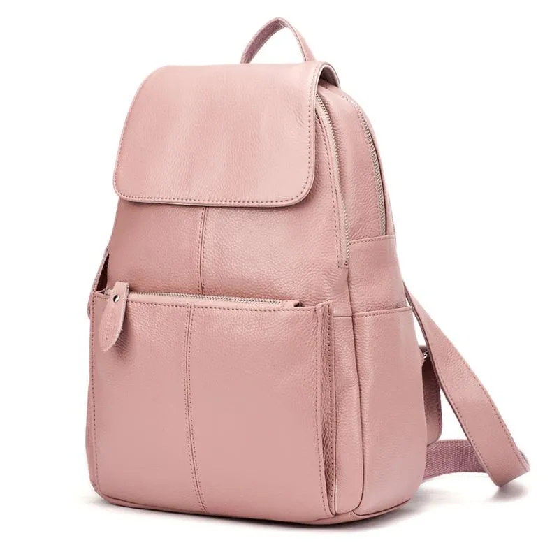 Casual High Quality Ladies‘s Soft Genuine Leather Schoolbag With Large Capactity