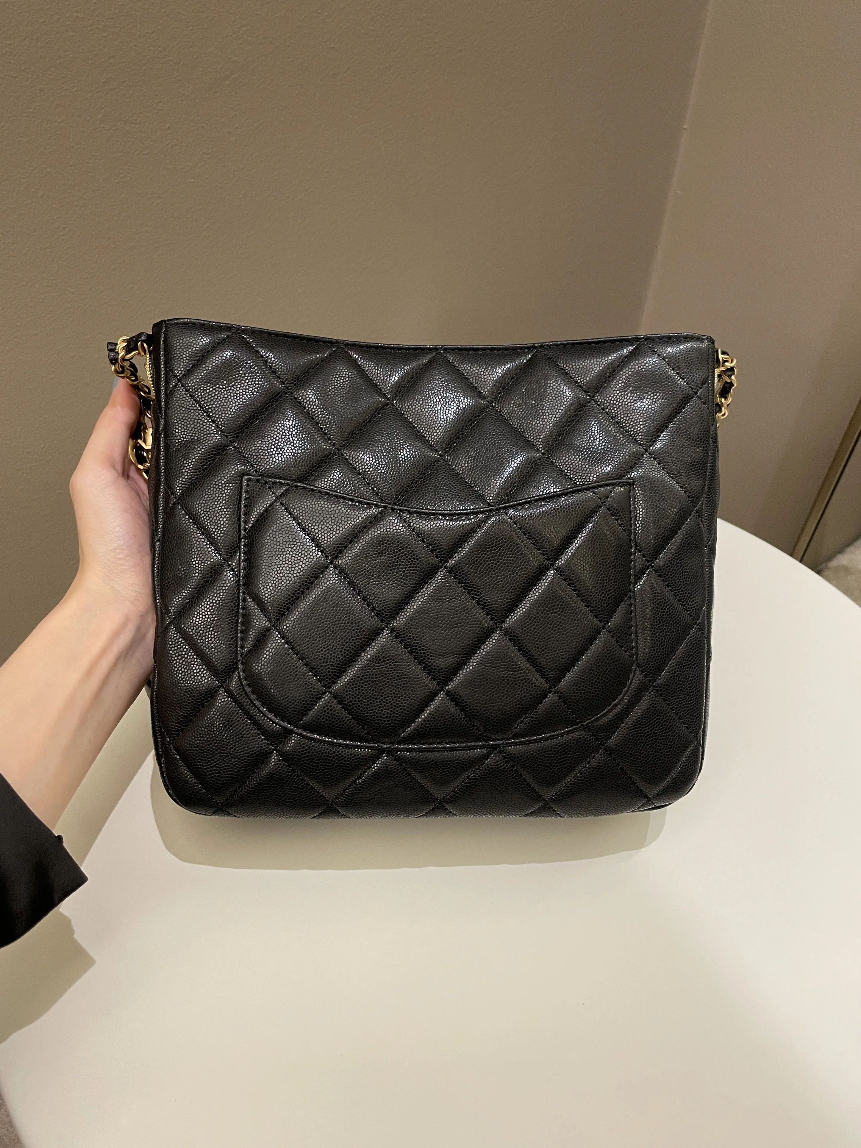 Chanel 22A Twist Your Button Hobo Bag Black Caviar