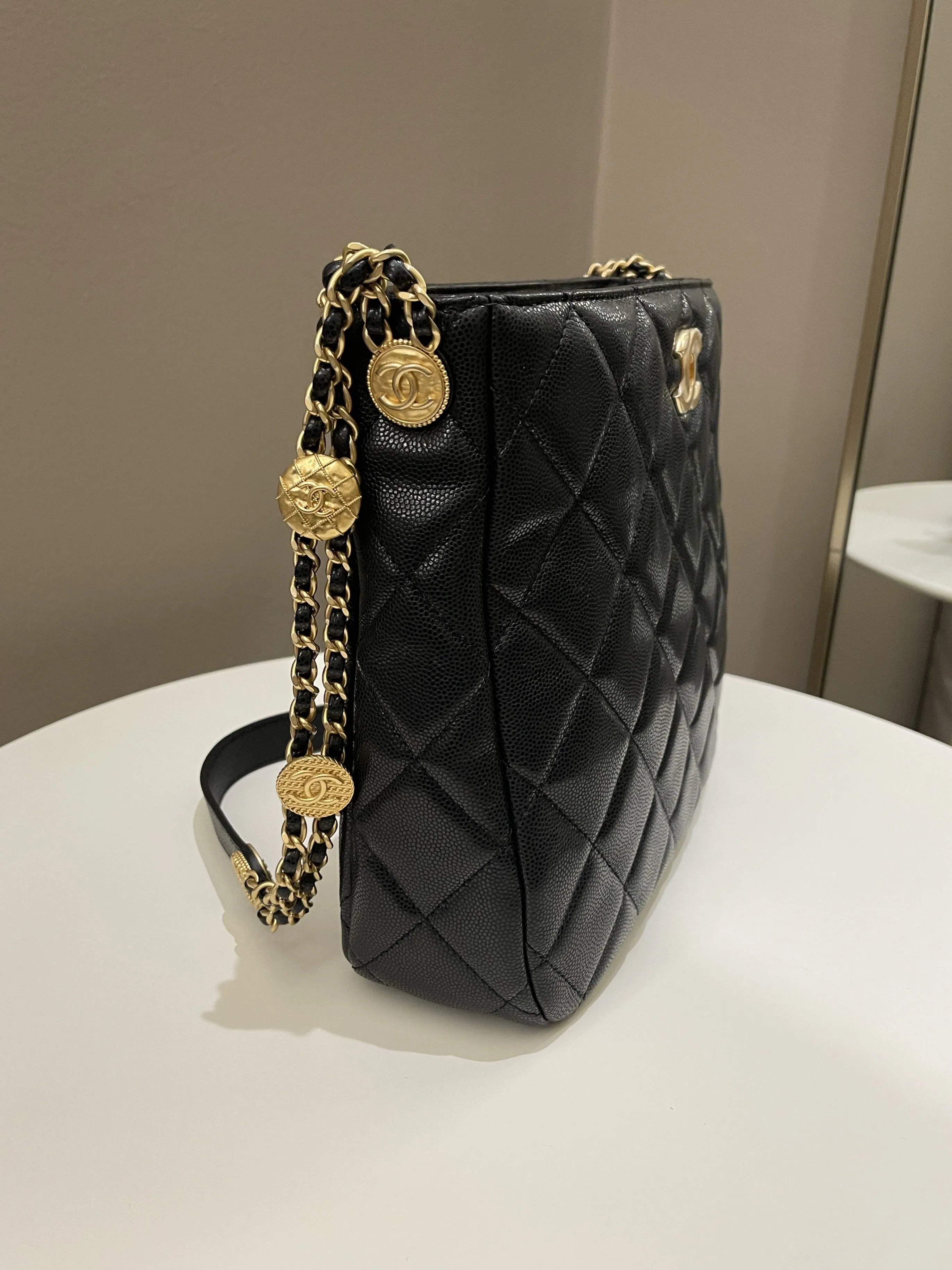 Chanel 22A Twist Your Button Hobo Bag Black Caviar