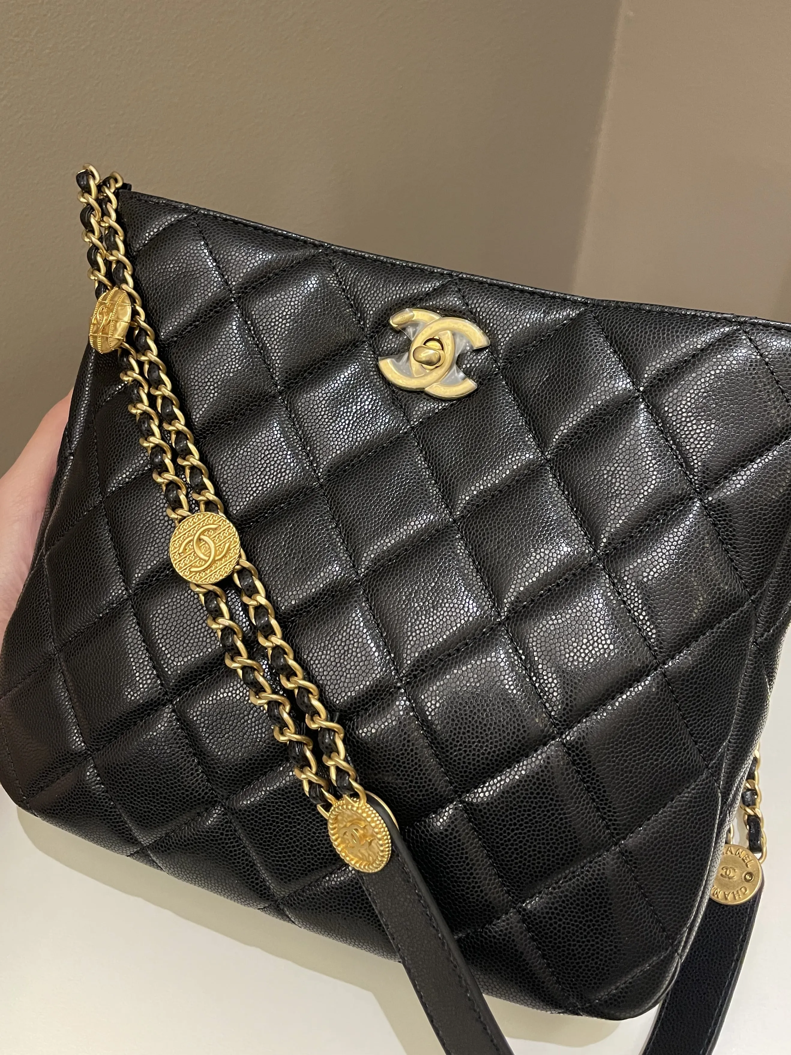 Chanel 22A Twist Your Button Hobo Bag Black Caviar
