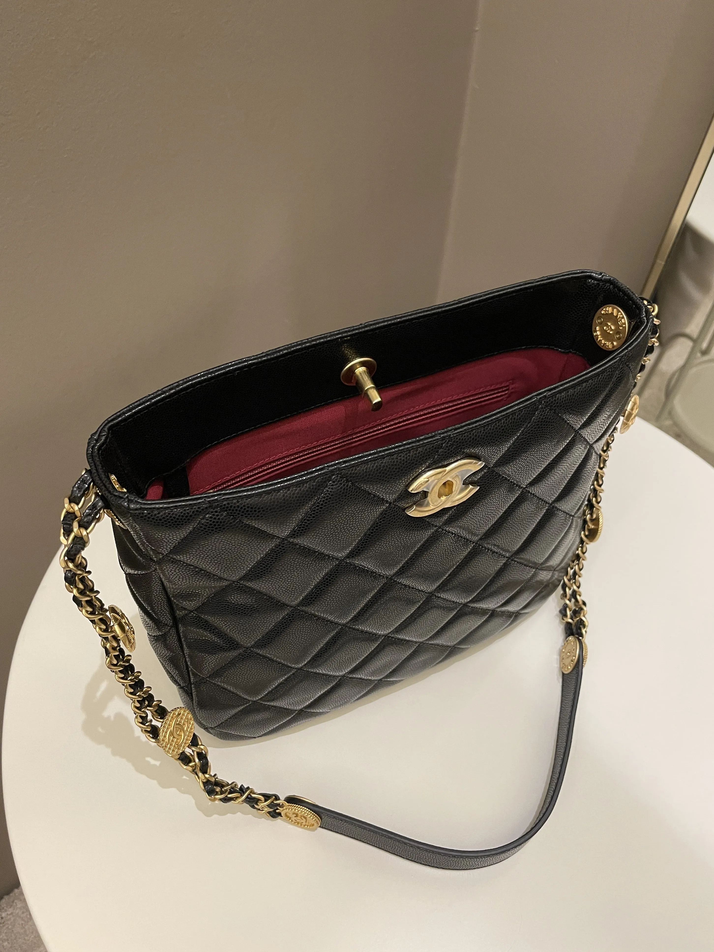 Chanel 22A Twist Your Button Hobo Bag Black Caviar