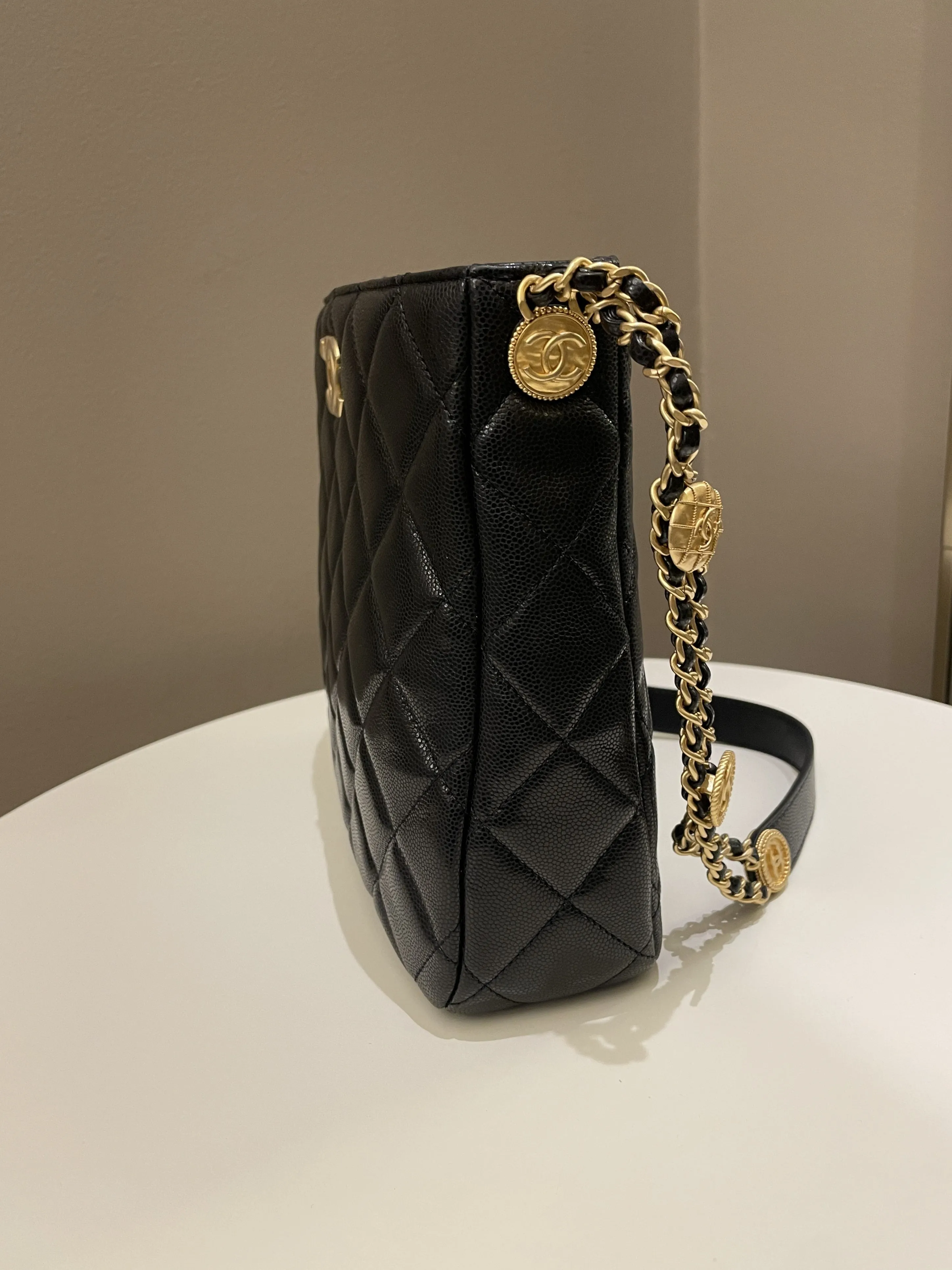 Chanel 22A Twist Your Button Hobo Bag Black Caviar