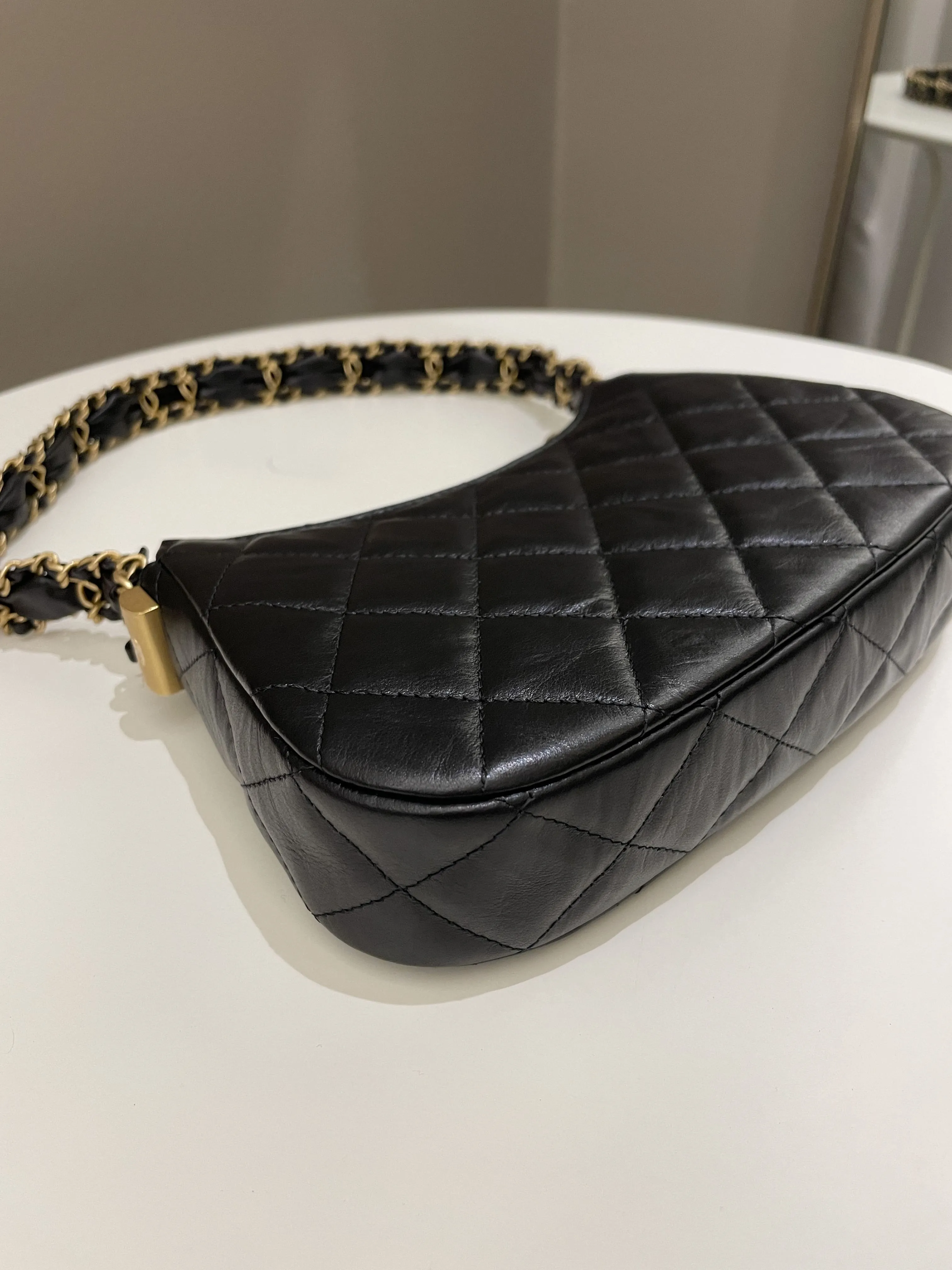 Chanel 23K Hobo Bag Black Calfskin