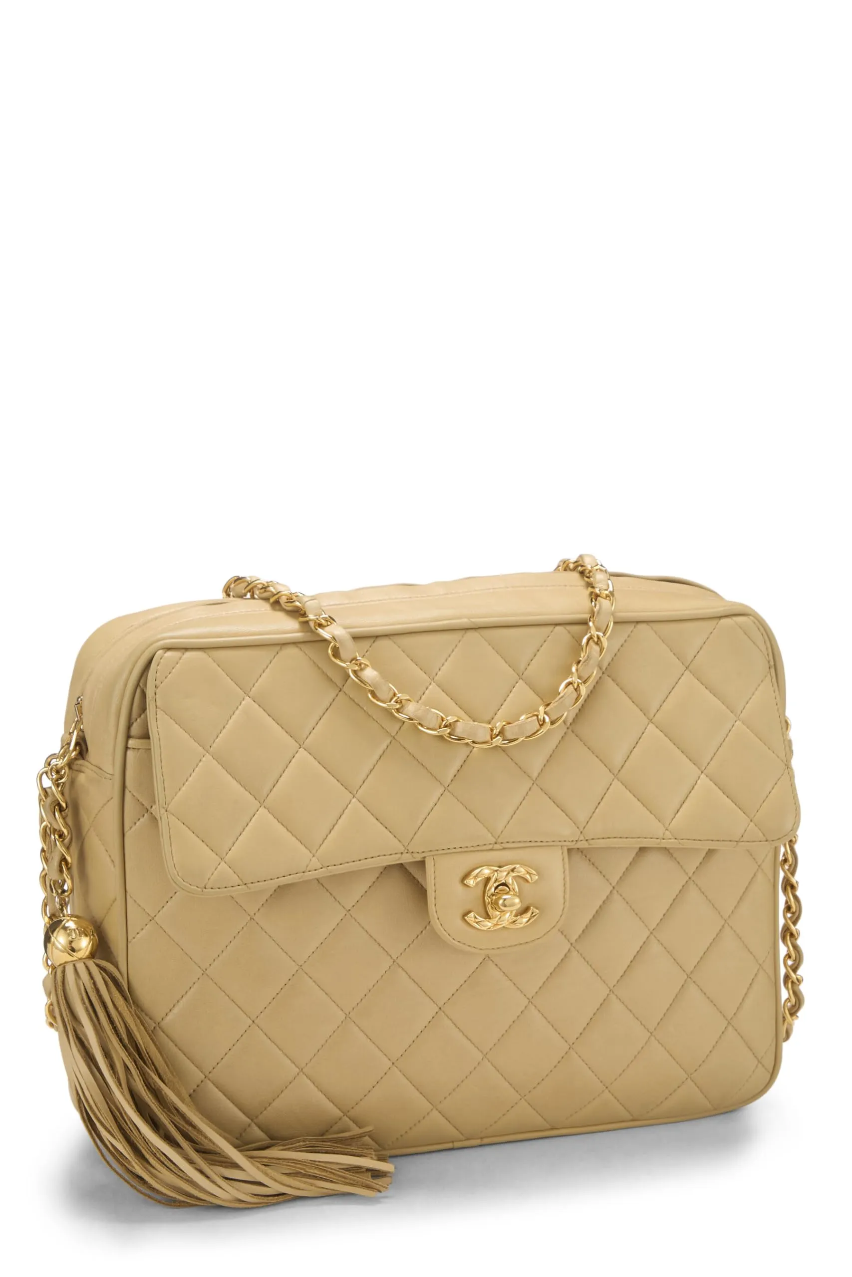 Chanel,  Beige Quilted Lambskin Pocket Camera Bag Large, Beige