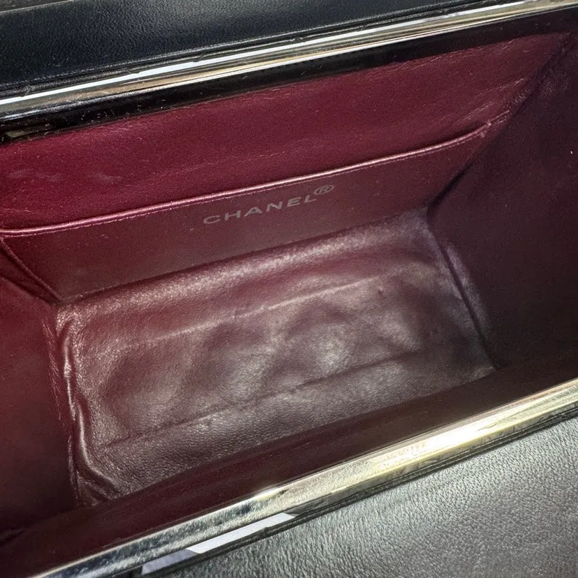 Chanel Black Silver Quilted Makeup Box Bag