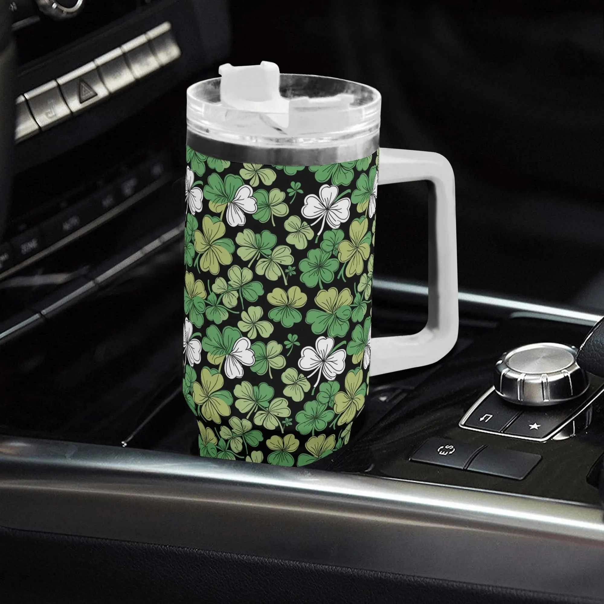 Clover Patch 40oz Stainless Steel Tumbler Gift With White Handle and Straw