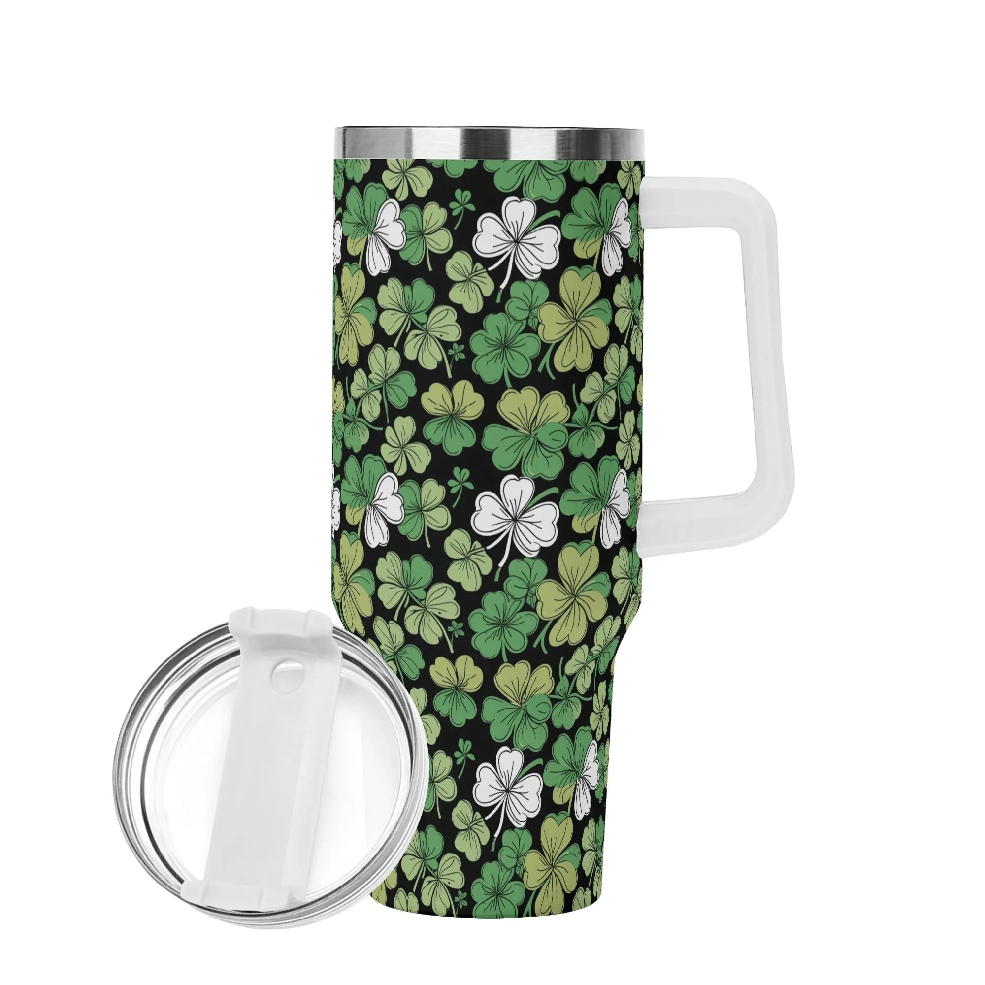 Clover Patch 40oz Stainless Steel Tumbler Gift With White Handle and Straw