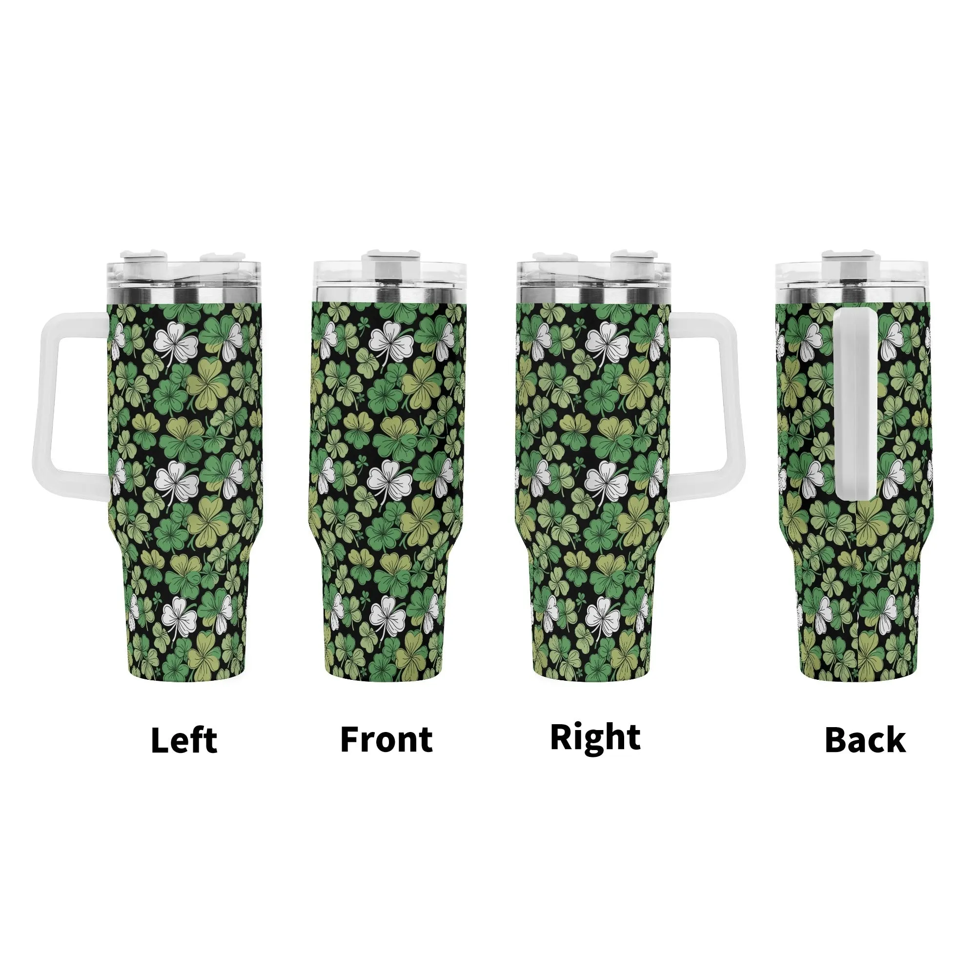 Clover Patch 40oz Stainless Steel Tumbler Gift With White Handle and Straw