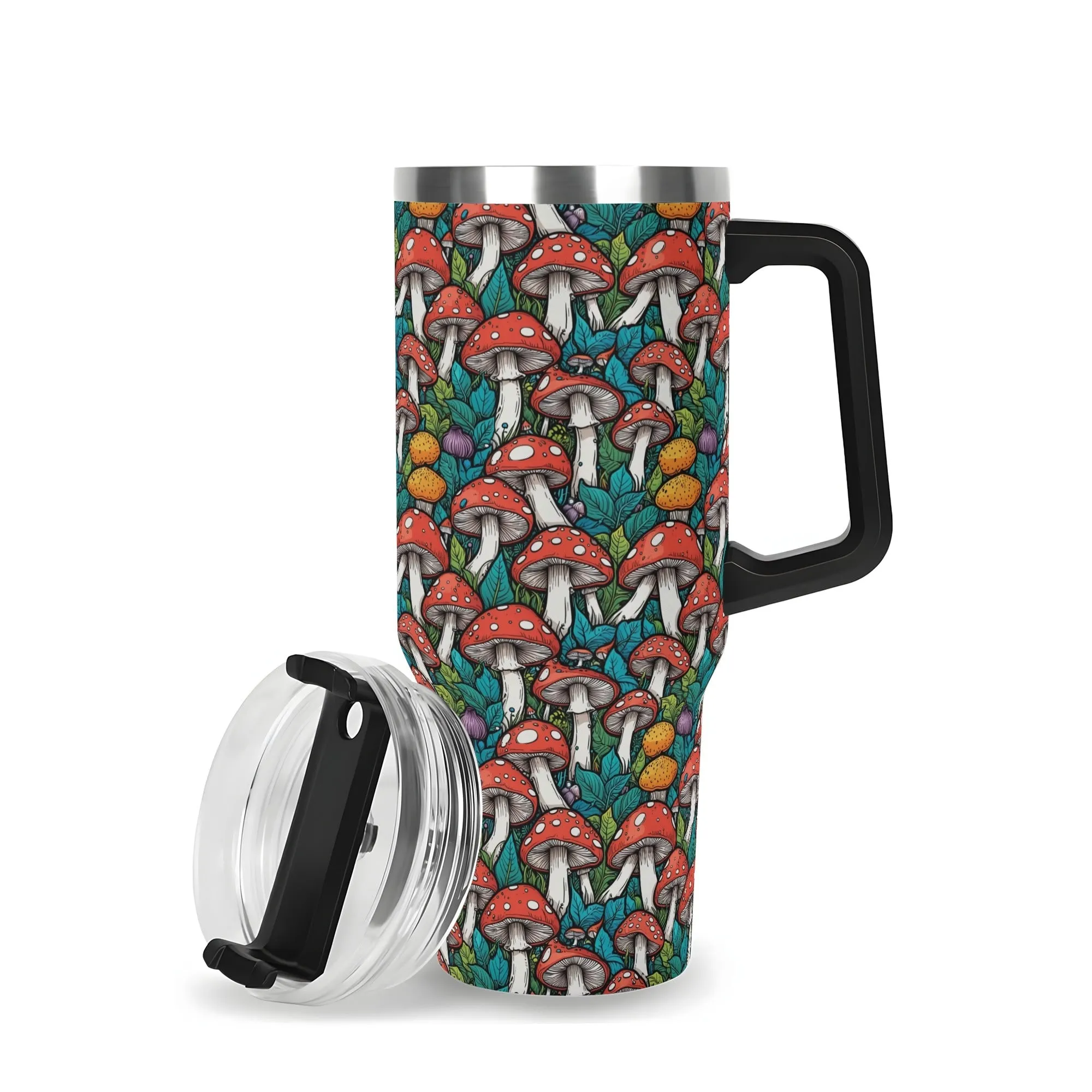 Colorful Mushrooms 40oz Stainless Steel Tumbler Gift With Black Handle and Straw