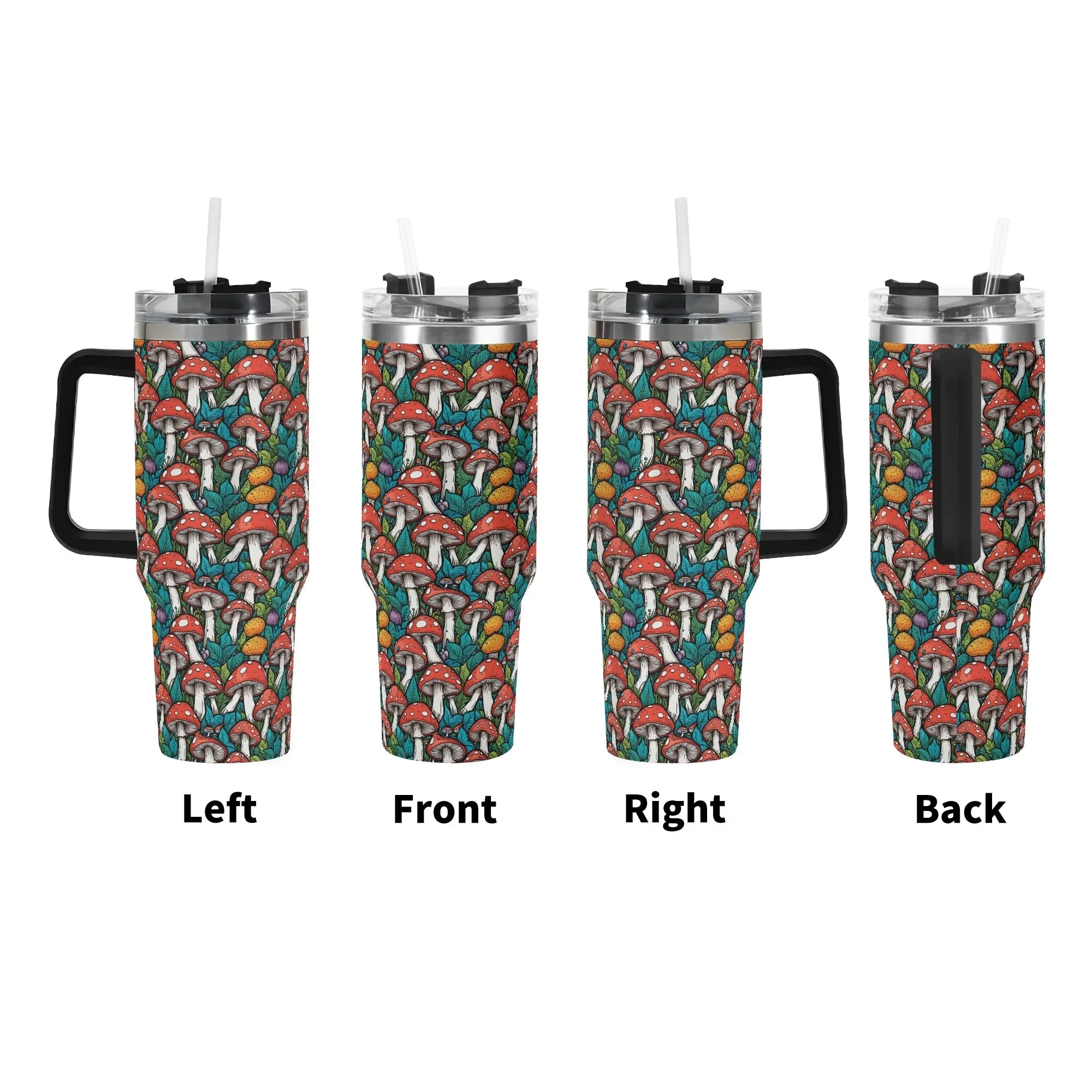 Colorful Mushrooms 40oz Stainless Steel Tumbler Gift With Black Handle and Straw