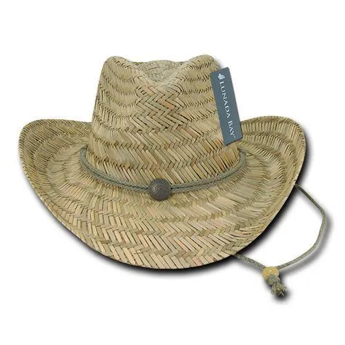 Decky Straw Lifeguard Cowboy Caps Hats One Size Mens Womens Beach Natural