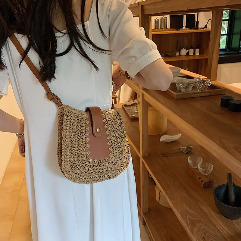Designer Raffia Straw Beach Crossbody Bag-Showtown
