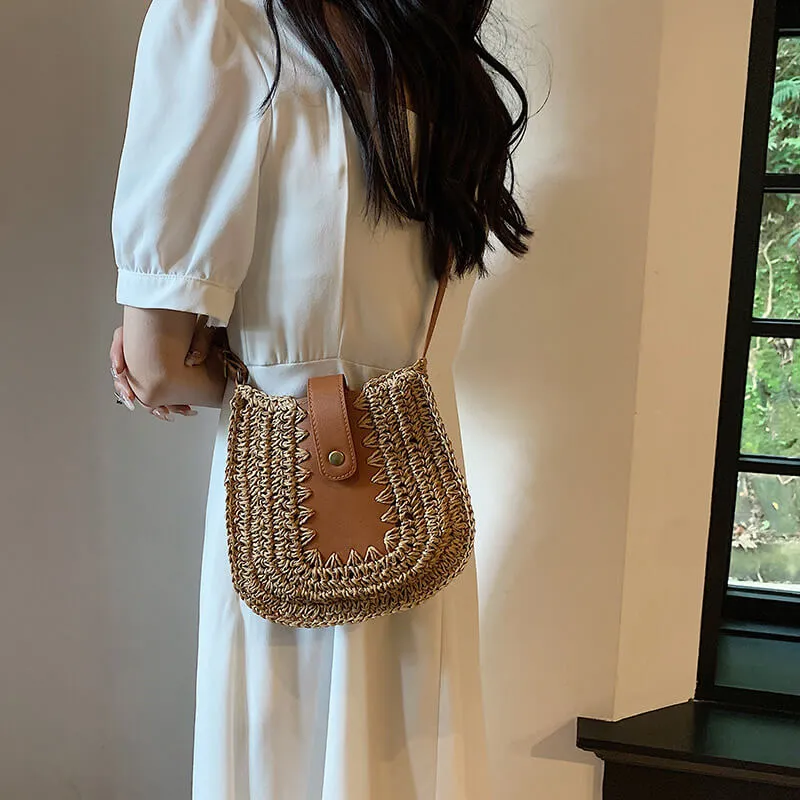 Designer Raffia Straw Beach Crossbody Bag-Showtown