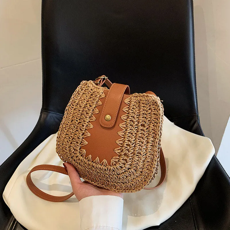 Designer Raffia Straw Beach Crossbody Bag-Showtown