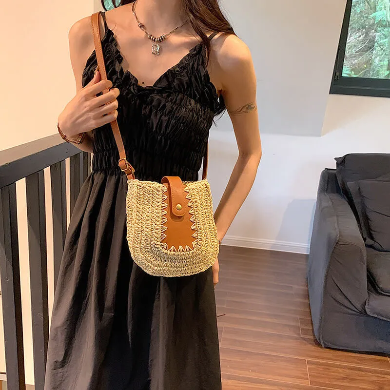Designer Raffia Straw Beach Crossbody Bag-Showtown