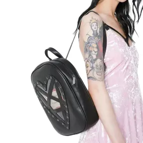 Fashion Women's Black Bags In Gothic Style / Transparent Backpack Bags With Heart Design