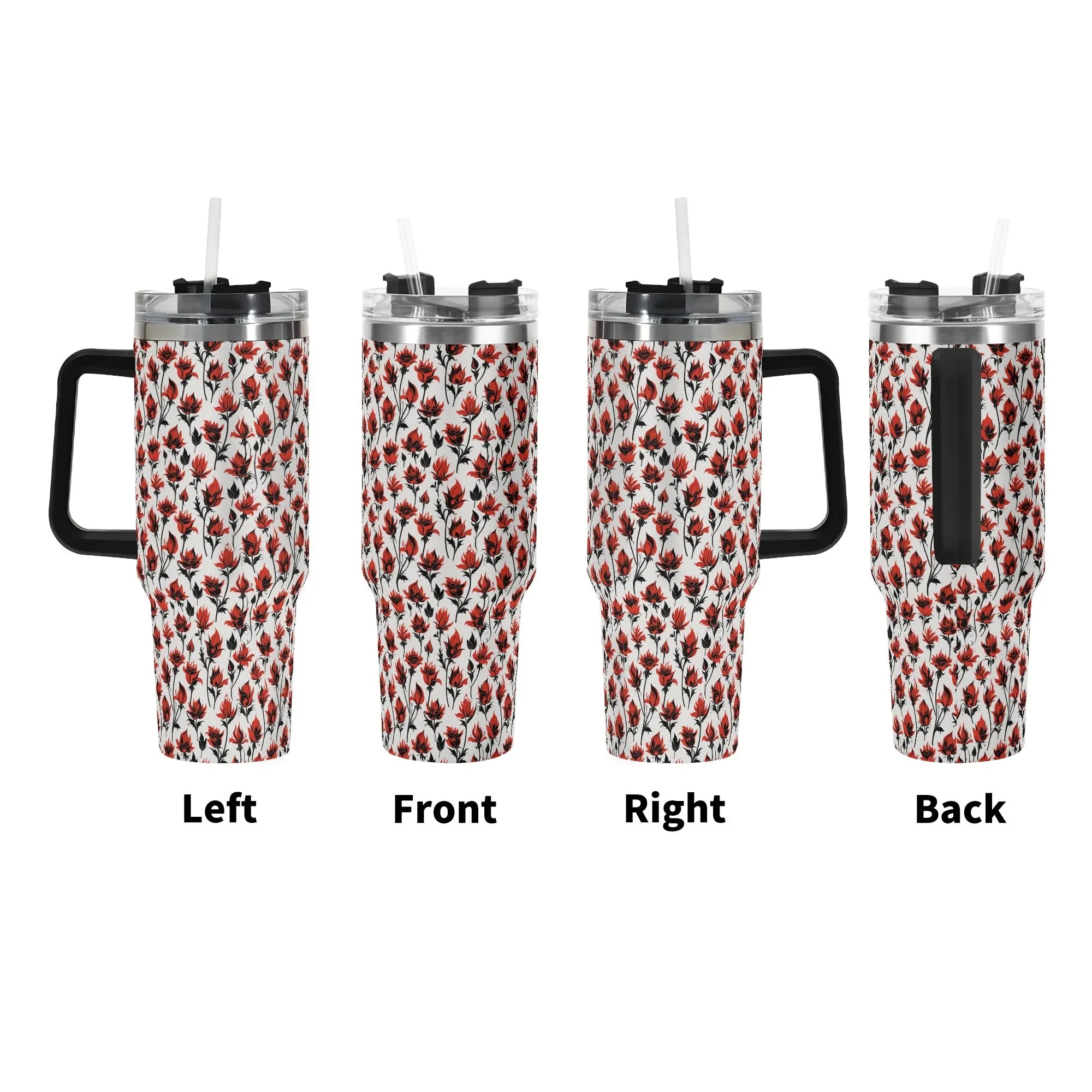 Floral Fire 40oz Stainless Steel Tumbler Gift With Black Handle and Straw