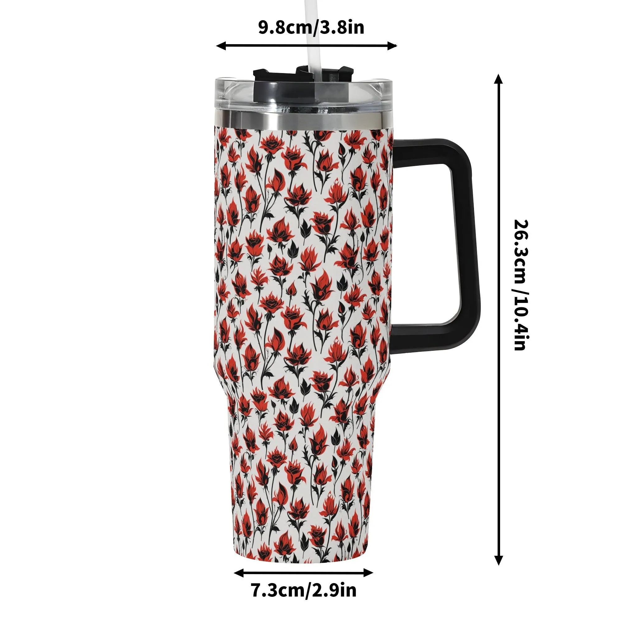 Floral Fire 40oz Stainless Steel Tumbler Gift With Black Handle and Straw