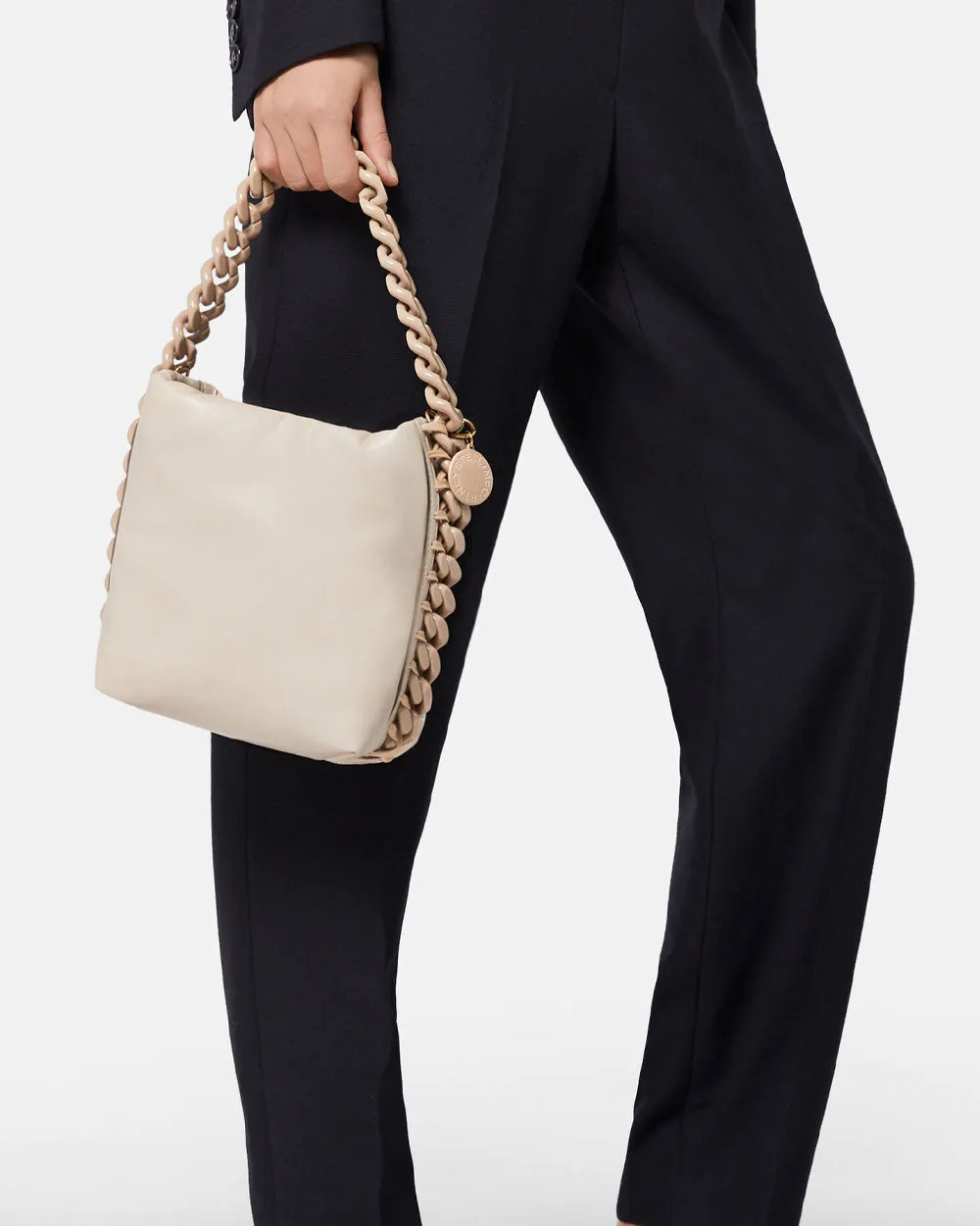 Frayme Padded Bucket Shoulder Bag in Semolina
