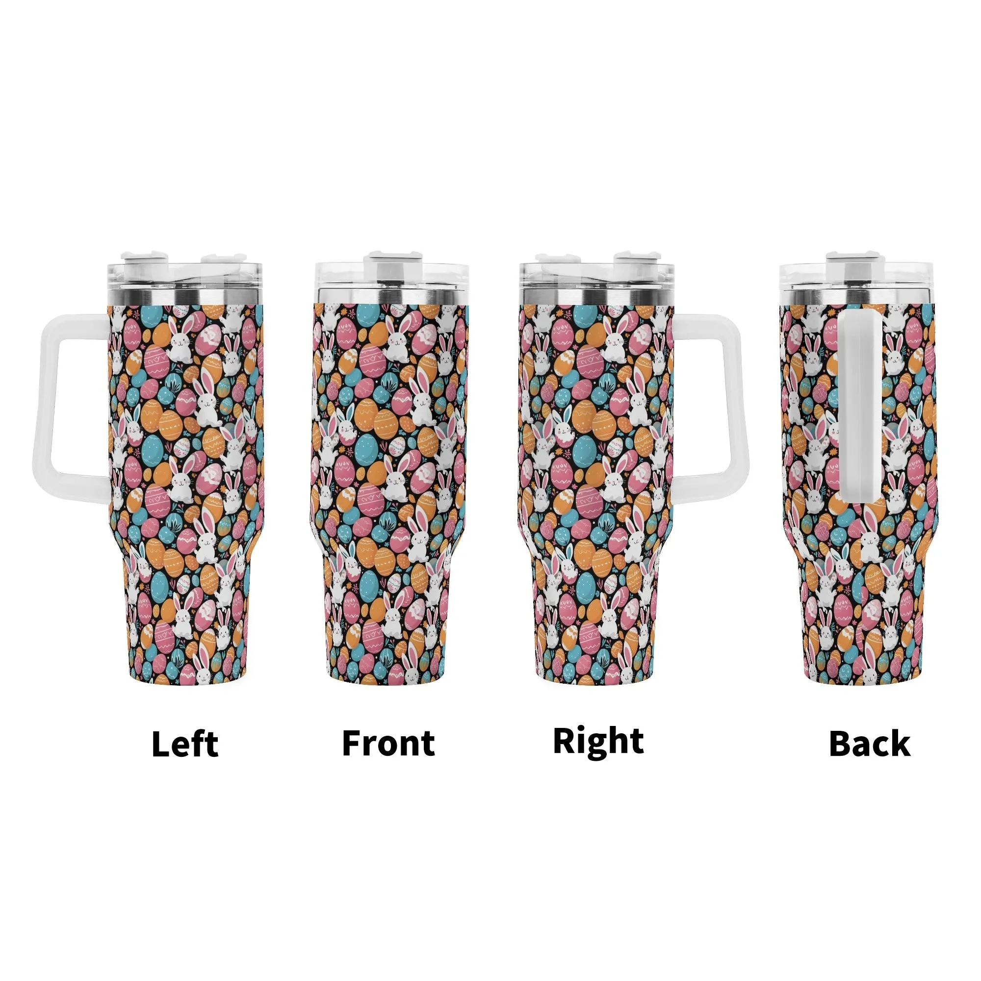Fun Bunny 40oz Stainless Steel Tumbler Gift With White Handle and Straw