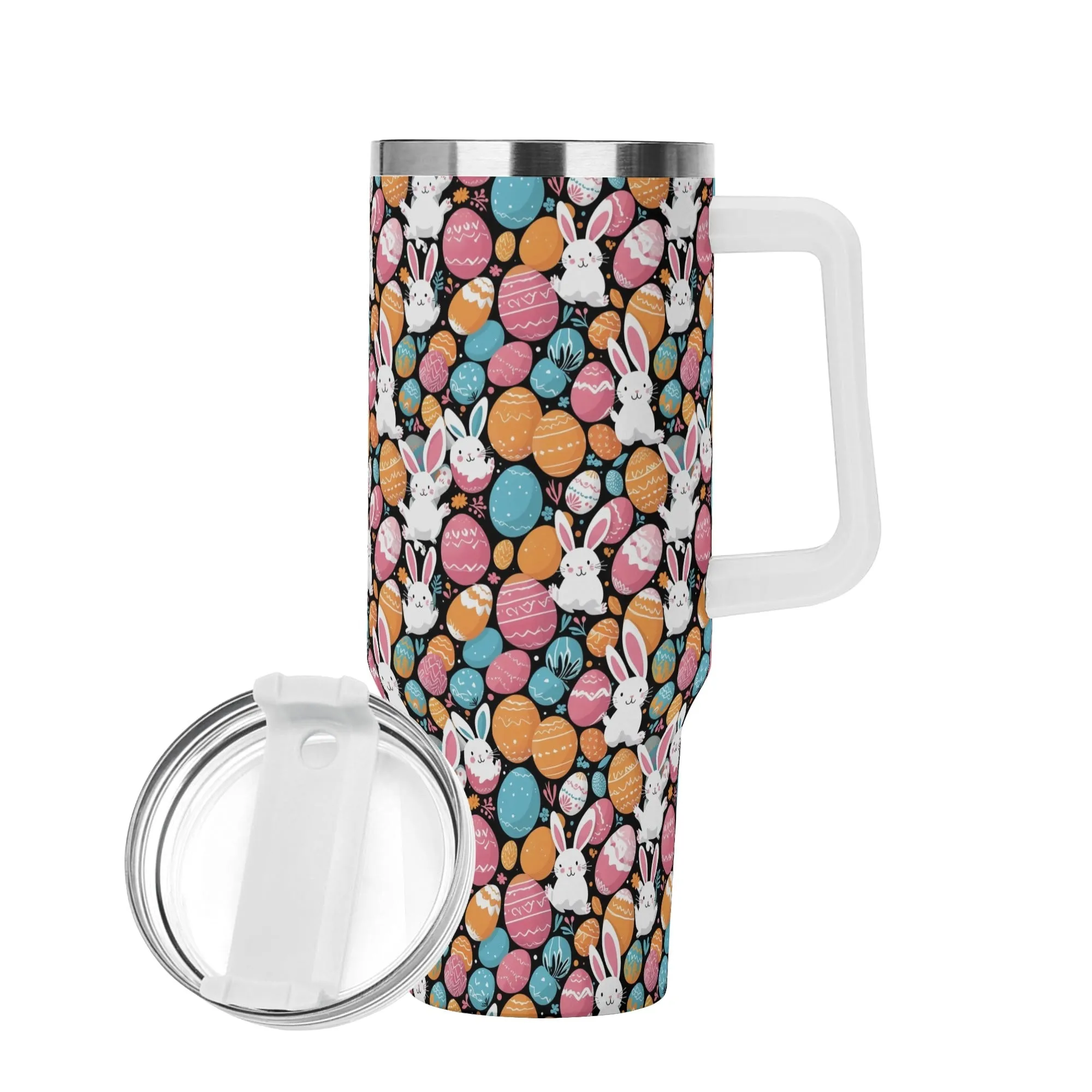 Fun Bunny 40oz Stainless Steel Tumbler Gift With White Handle and Straw