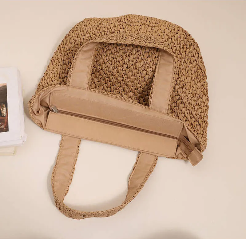 Large Straw Woven Tote Beach Bag-Showrown