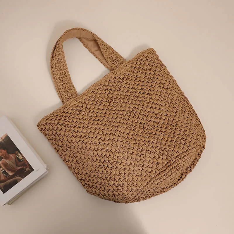 Large Straw Woven Tote Beach Bag-Showrown