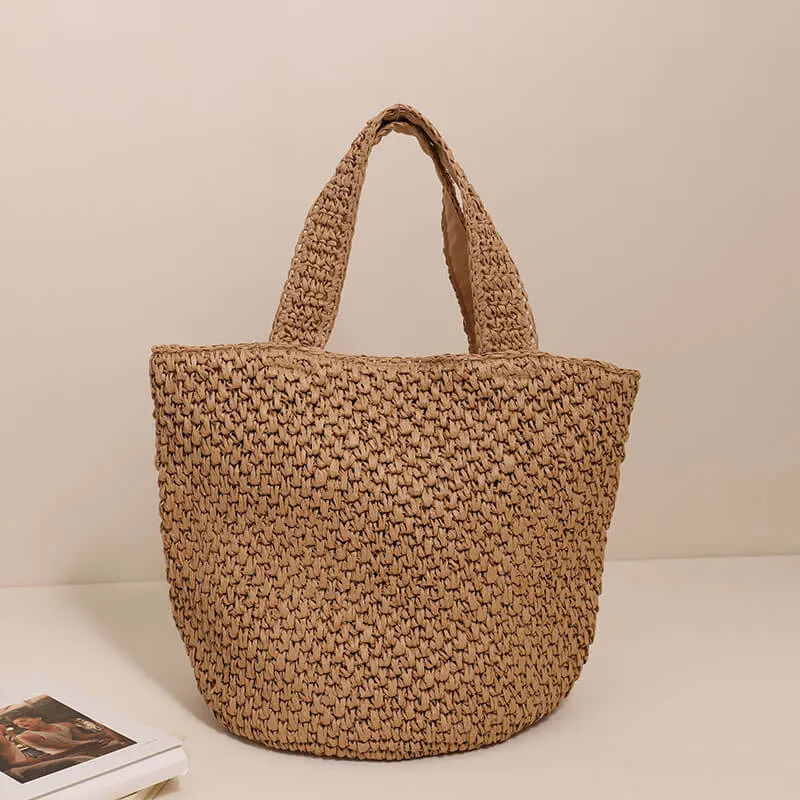 Large Straw Woven Tote Beach Bag-Showrown