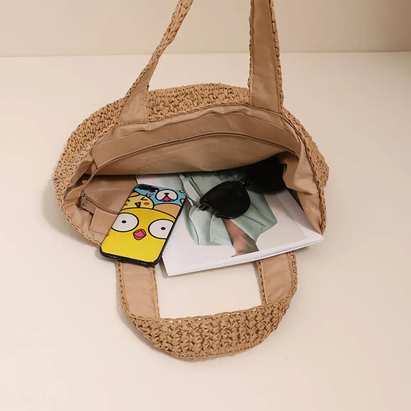 Large Straw Woven Tote Beach Bag-Showrown