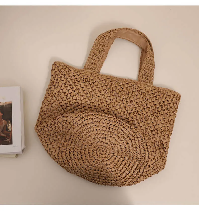 Large Straw Woven Tote Beach Bag-Showrown