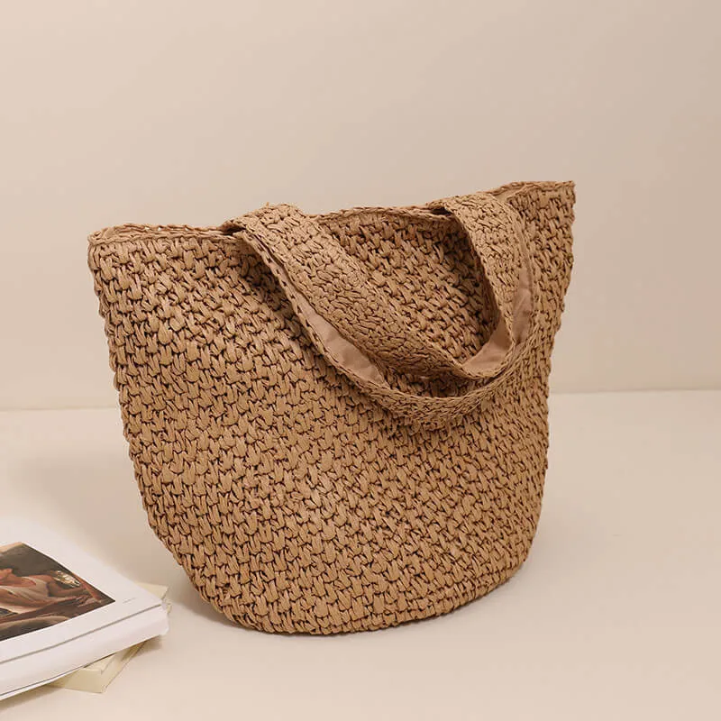 Large Straw Woven Tote Beach Bag-Showrown